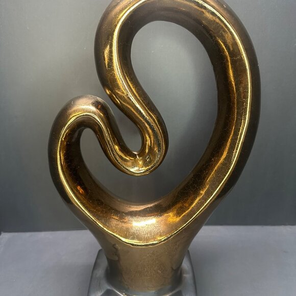 Three Hands Abstract Sculpture Table Top Display Gold Ceramic Home Decor 16.5" - Picture 2 of 10